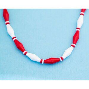 Vintage Red & White Beaded Necklace by Avon- 28 inch - N15
